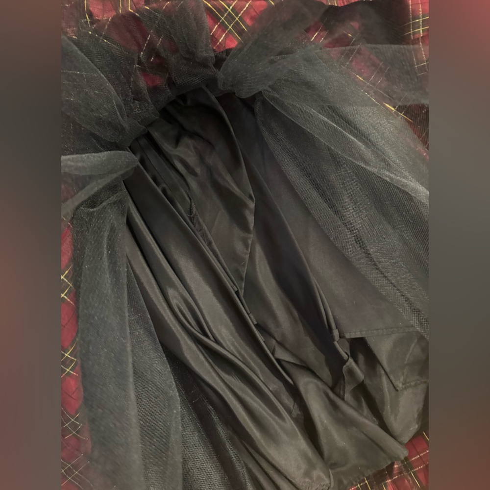 Vintage 90s Black Velvet and Plaid Tulle Dress Size 00 Holiday Costume - Picture 9 of 9